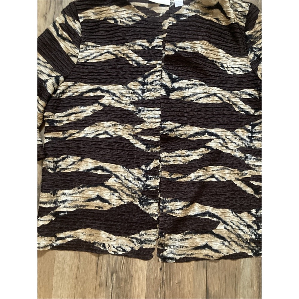 Chicos Womens Size 2 Medium Animal Print Crinkle Stretch Open 3/4 Sleeve Blouse - Picture 4 of 8